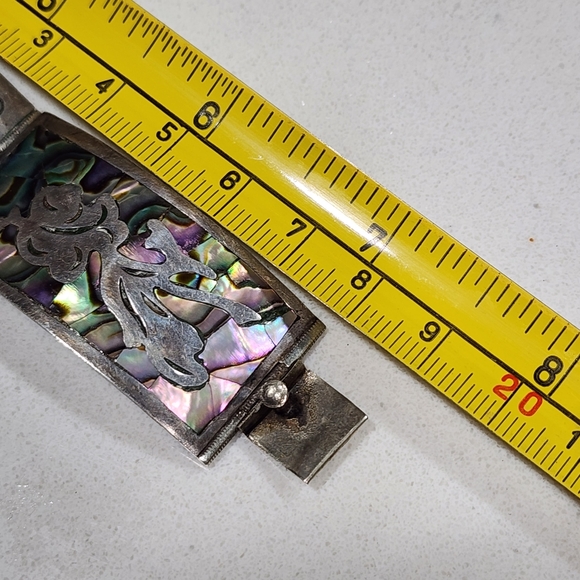 Antique sterling silver Mexican bracelet with abalone inlay by Miguel Gracia 7.5 - Picture 7 of 7